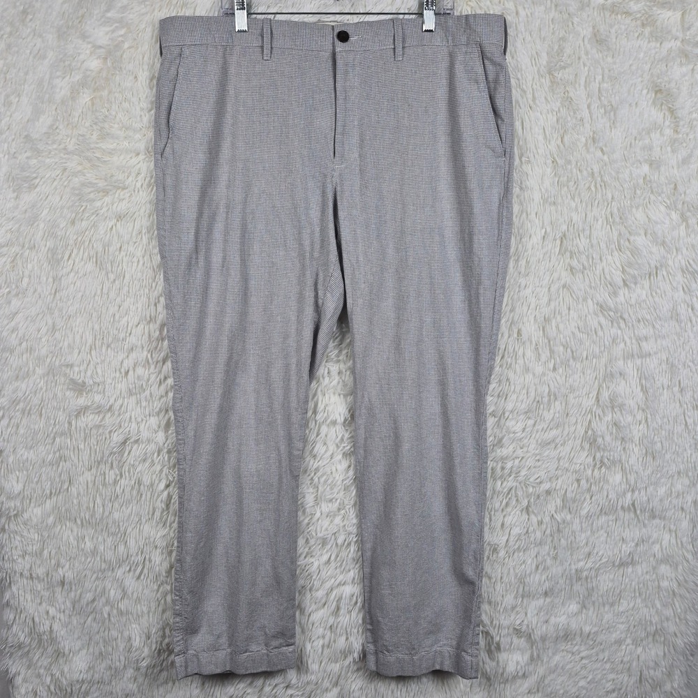 J.Crew Mens Straight Fit Linen Cotton Houndstooth Pants Grey 40x32